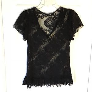 Lace See Through Blouse in Black